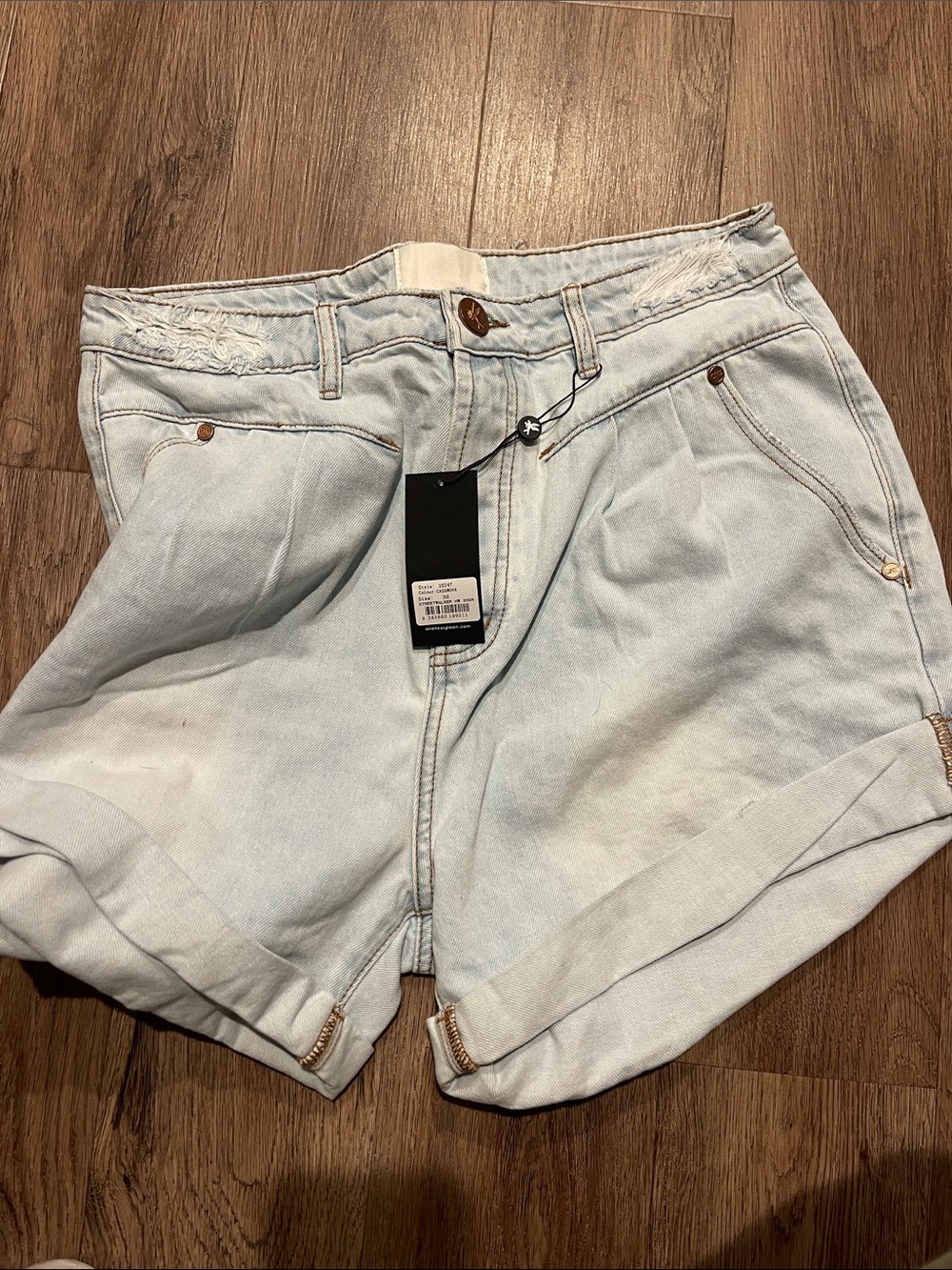 One Teaspoon Light Blue High-Rise Rolled Cuff Denim Shorts